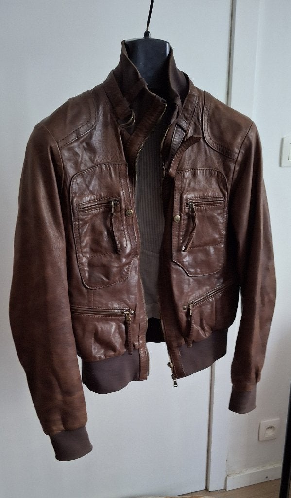 MALBORO classics LEREN JAS, Bruin, Maat 48/50 (M), Ophalen of Verzenden, Gedragen