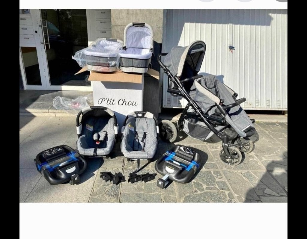 Poussette double jumeaux, Enfants & Bébés, Poussettes & Combinaisons, Utilisé, Poussette, Autres marques, Voiture duo, Pneus, Avec siège auto