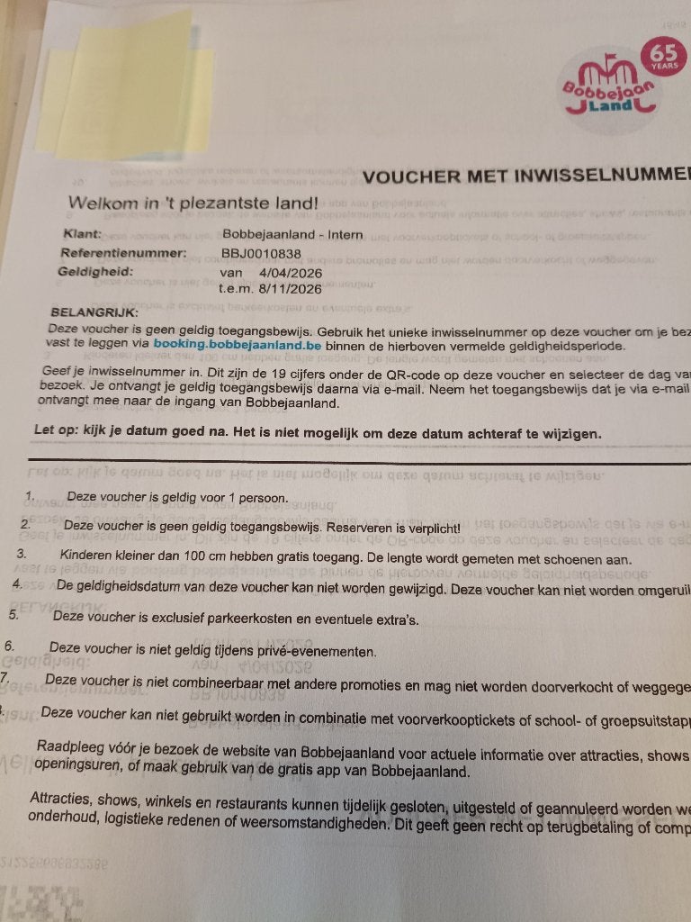 2 Bobbejaanland-kaartjes, Tickets en Kaartjes, Twee personen, Ticket of Toegangskaart