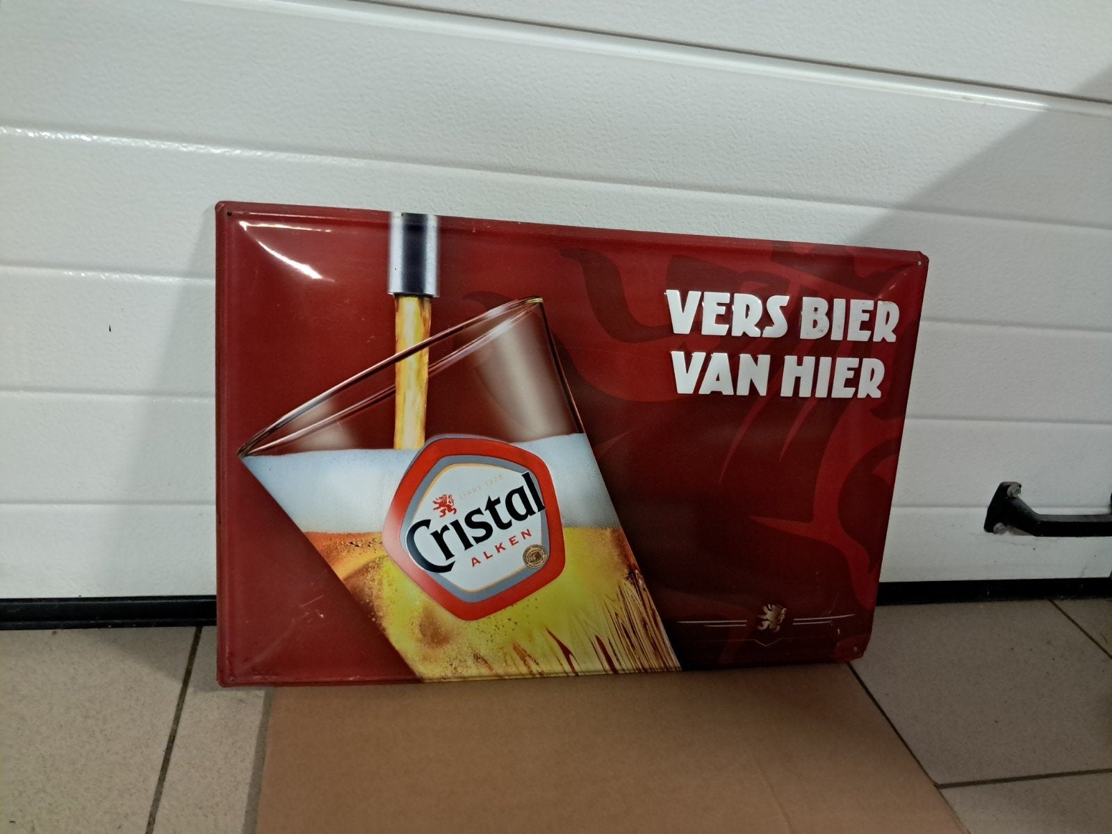 reclamebord Cristal Alken 2013 metaal(reliéf), Verzamelen, Merken en Reclamevoorwerpen, Ophalen of Verzenden, Gebruikt, Reclamebord
