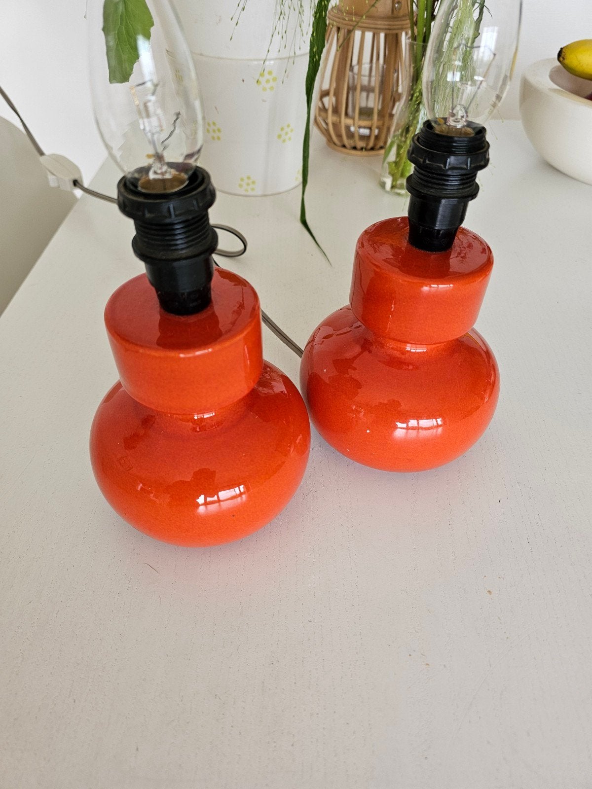 Pied de lampe de table en céramique rouge/orange Space Age, Enlèvement ou Envoi