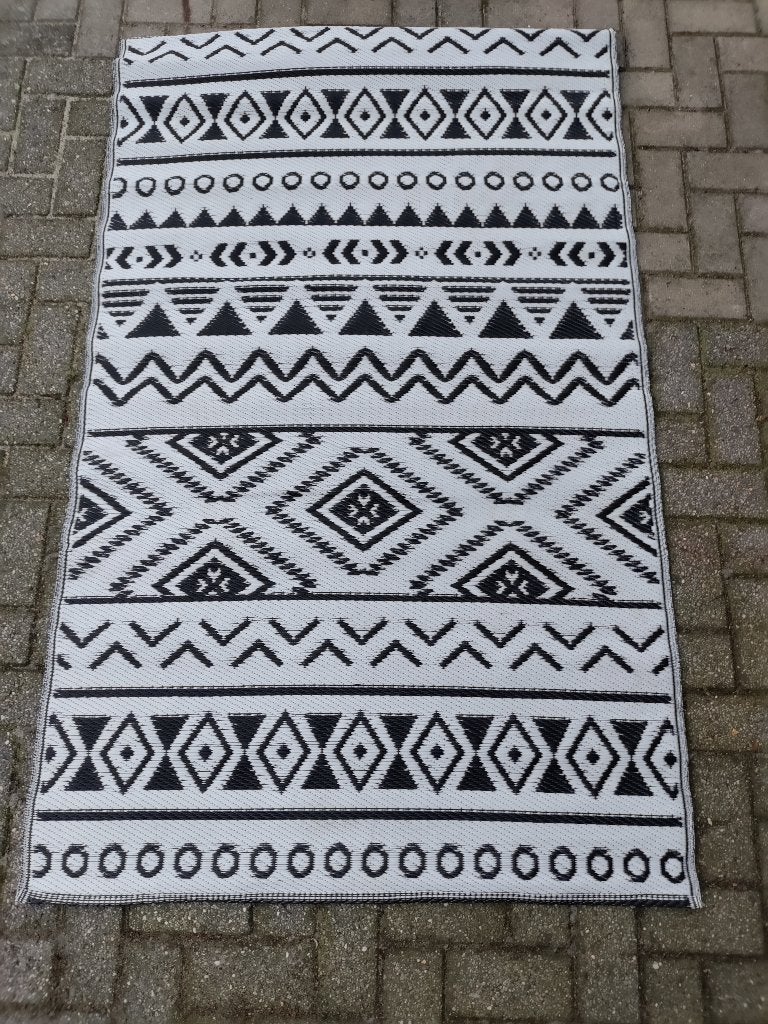 outdoor vloerkleed  1,80 x 1,20 m  wit / zwart, Caravans en Kamperen, Kampeeraccessoires, Nieuw, Ophalen