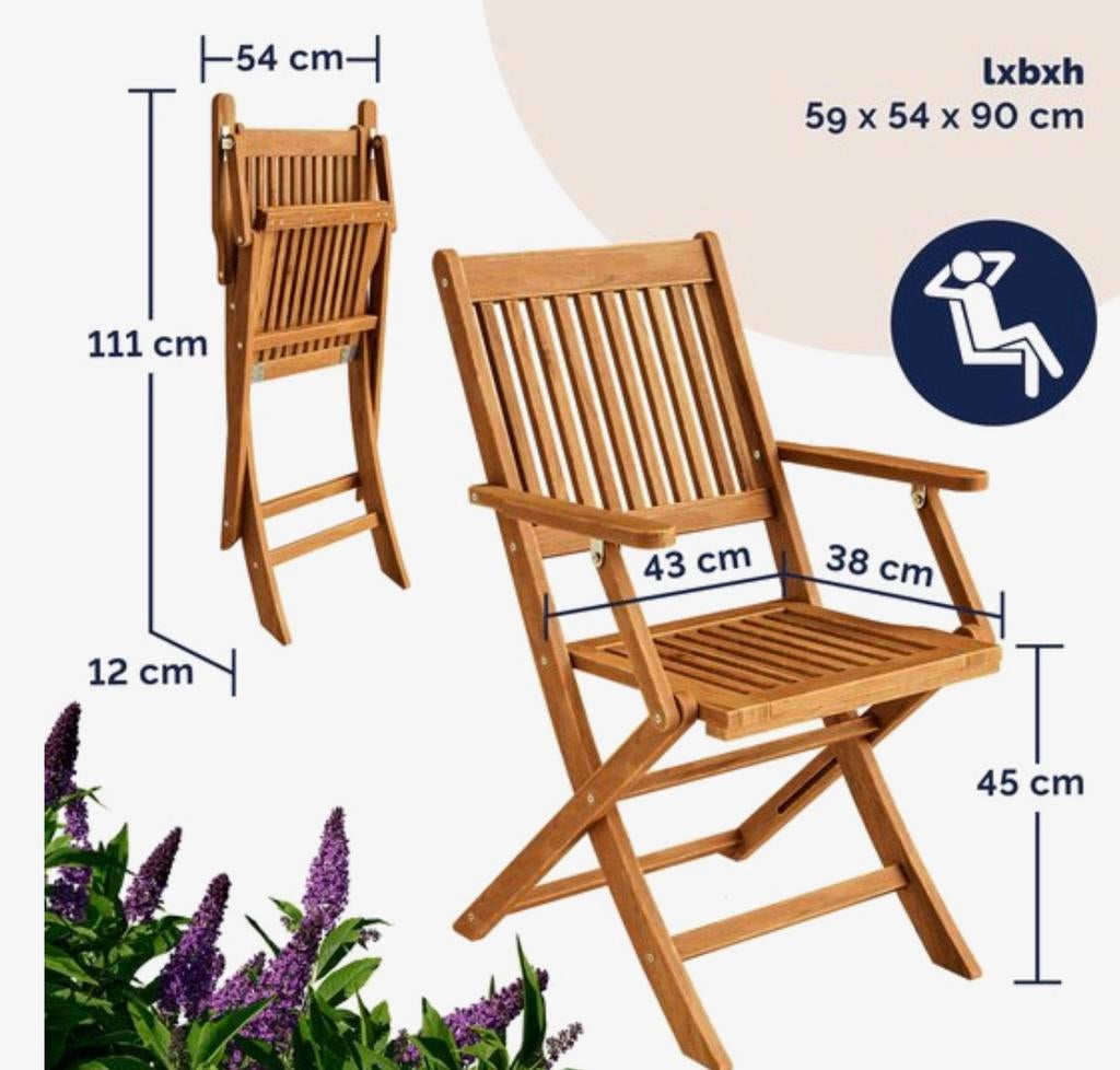 2 houten tuinstoelen, Tuin en Terras, Tuinsets en Loungesets, Ophalen, Nieuw, Stoel, Tuinset