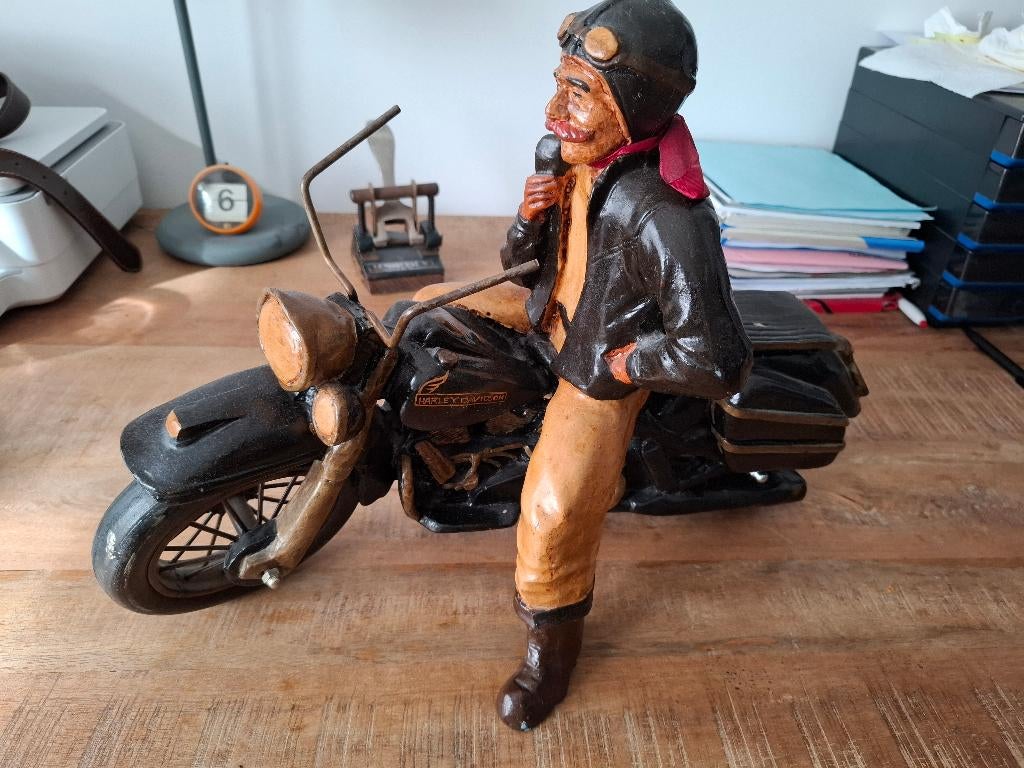Harley Davidson met Motard, beeld Polystone zeldzaam 50CM, Ophalen, Gebruikt, 1:32 tot 1:50, Overige merken