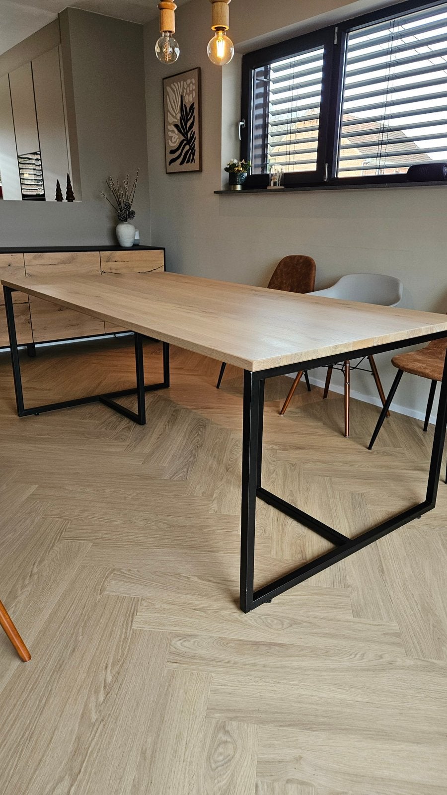 Eettafel voleiken blad, industriële stijl, Huis en Inrichting, Tafels | Eettafels, Ophalen, Gebruikt, 100 tot 150 cm, Eikenhout