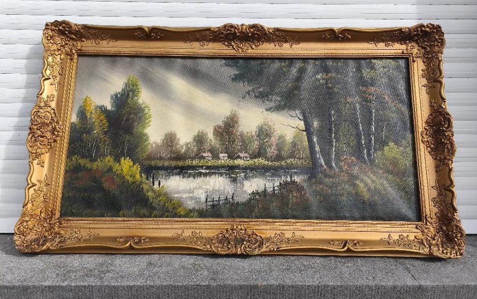 Huile sur toile paysage signe, Enlèvement, Paysage, Toile