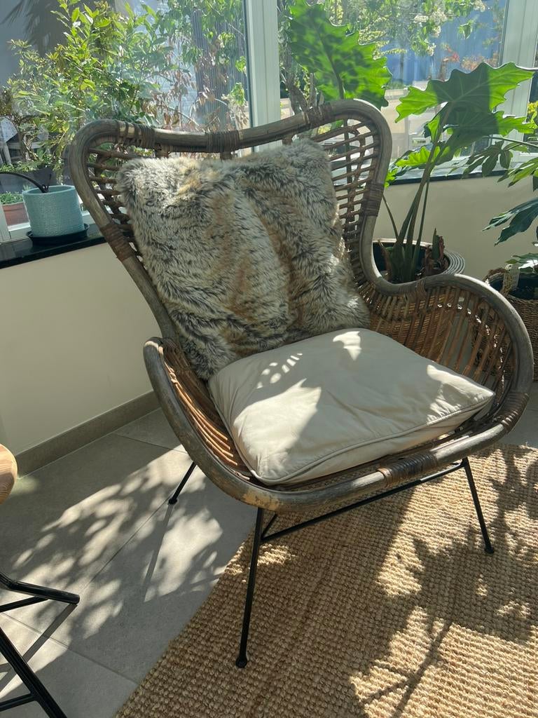 2 rotan lounge stoelen met kussentjes, Ophalen, Gebruikt, Riet of Rotan, Bohemian Safari