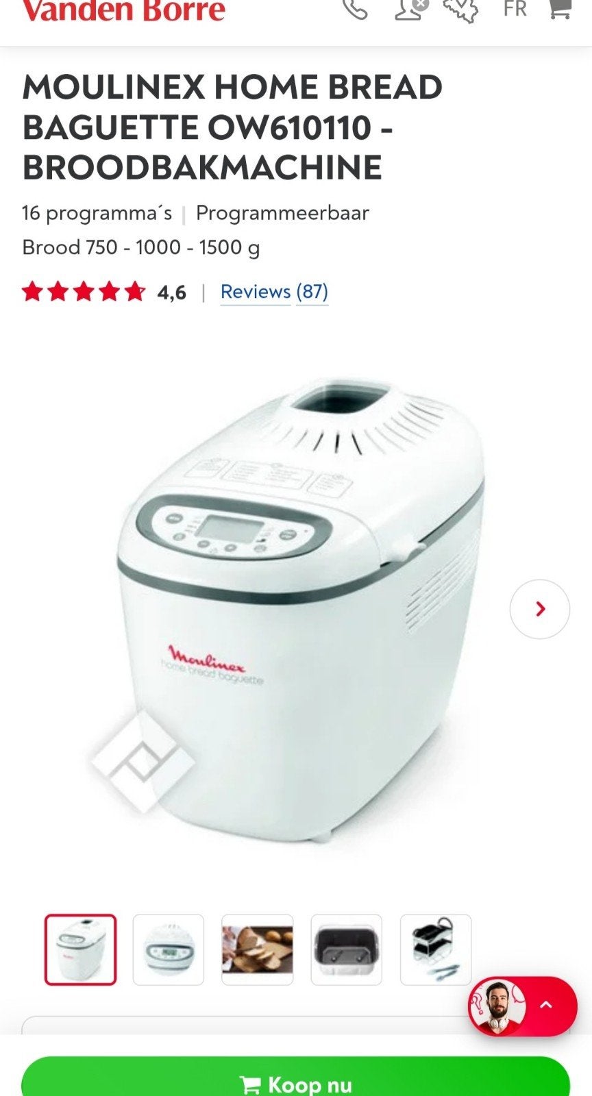 moulinex broodmachine, Enlèvement