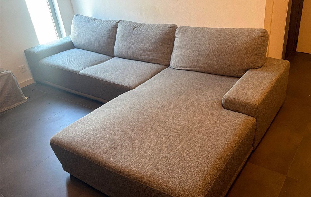 Mooie grijze hoekzetel te koop, Ophalen, Hoekbank, 300 cm of meer, Zo goed als nieuw