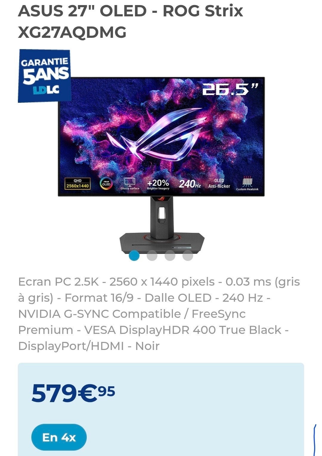 ASUS 27" OLED - ROG Strix XG27AQDMGR, Informatique & Logiciels, Enlèvement ou Envoi