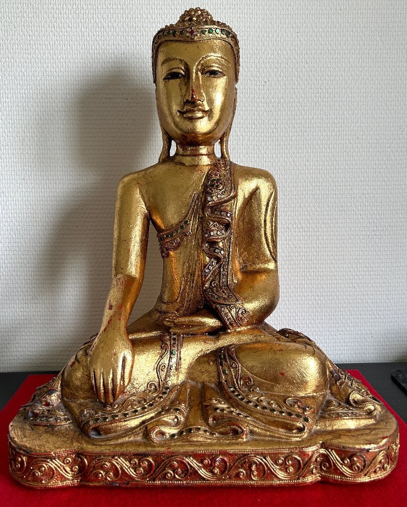 Ancien Bouddha Mandalay en Bois Sculpté - Birmanie - 1970, Enlèvement ou Envoi, Sculpté, Bois, Objet rituel