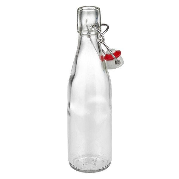 6 glazen flesjes van 250 ml met porseleinen zwenktop, Antiek en Kunst, Ophalen