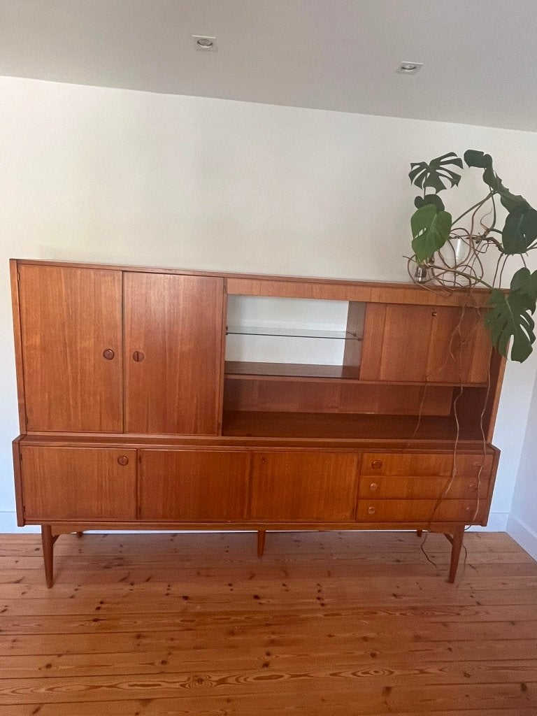Teak Vintage Scandinavisch Wandmeubel, Teck, 25 à 50 cm, 200 à 250 cm, Comme neuf