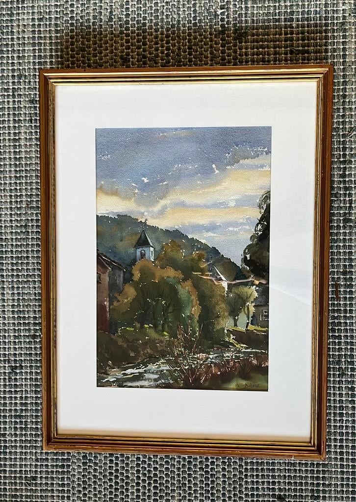 Kunstwerk Beke Willy - Contre jour - aquarel - kader, Antiek en Kunst, Kunst | Schilderijen | Klassiek, Ophalen