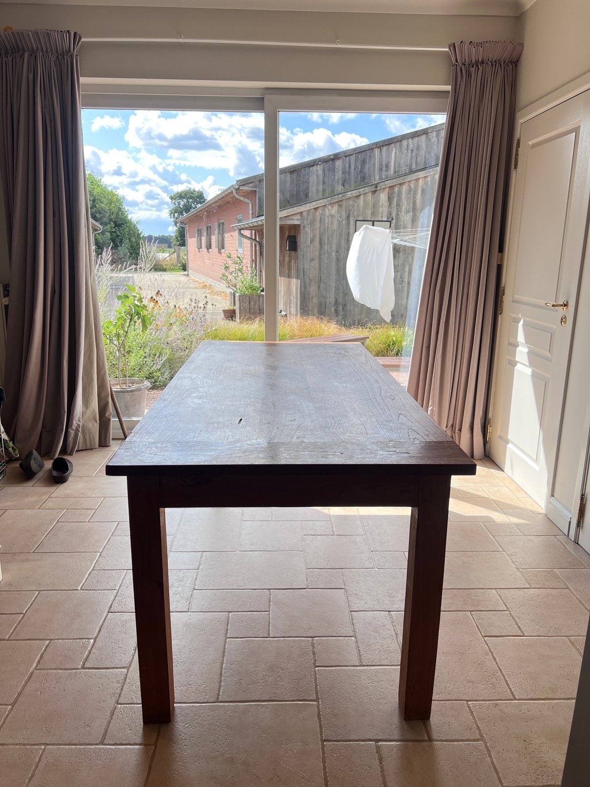 Massief teakhouten eettafel met 2 ruime schuiven 200 x 90 cm, Teck, Landelijk, Enlèvement, Utilisé
