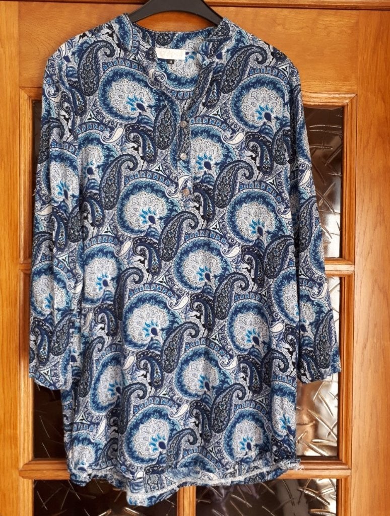 NOUVEAU-Blouse Elissa-M-Imprimé paisley bleu-manches longues, Neuf, Taille 38/40 (M), Bleu, Elissa