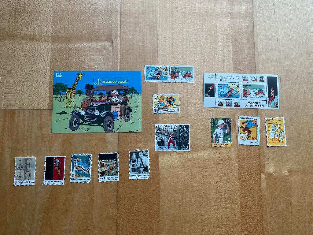 2 velletjes + 12 postzegels Kuifje /Tintin, Verzenden, Hergé (George Rémi)