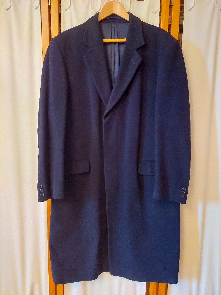 Klassieke lange manteljas - heren – blauw, Kleding | Heren, Ophalen of Verzenden, Zo goed als nieuw, Savoy Taylors Guild, Maat 48/50 (M)