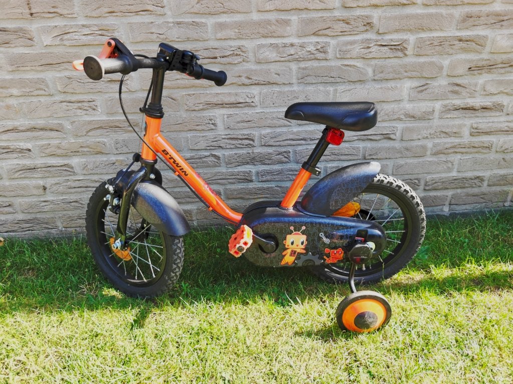 kinderfiets - Decathlon B’Twin 500 14inch, Fietsen en Brommers, Ophalen, Zijwieltjes, Velgrem, B twin