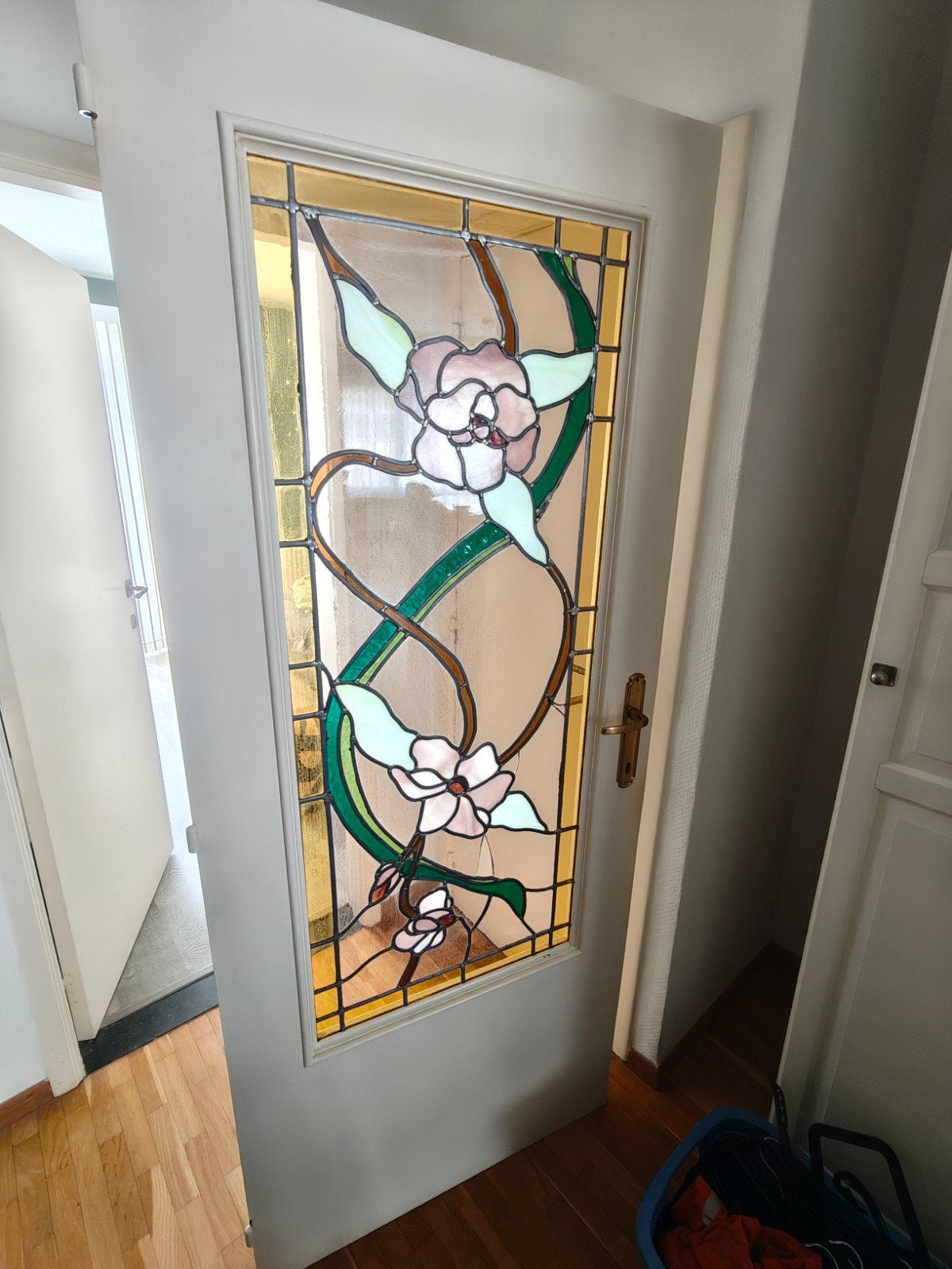 Authentieke binnendeur met glas-in-lood – 82,5 x 201,5 cm, Doe-het-zelf en Bouw, Ophalen, Glas, Binnendeur