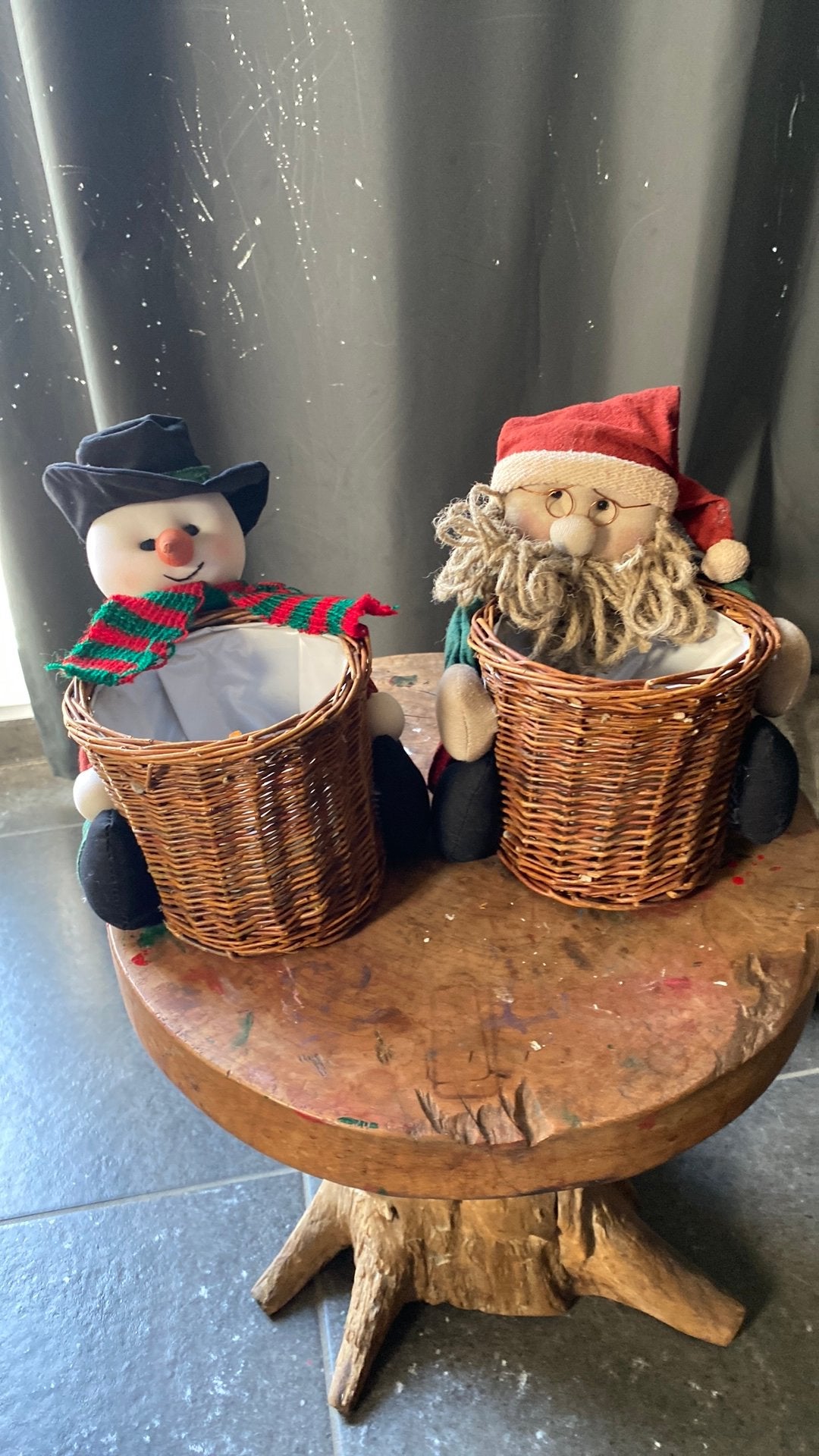 Kerstman en sneeuwman pop met mandje, Ophalen, Nieuw