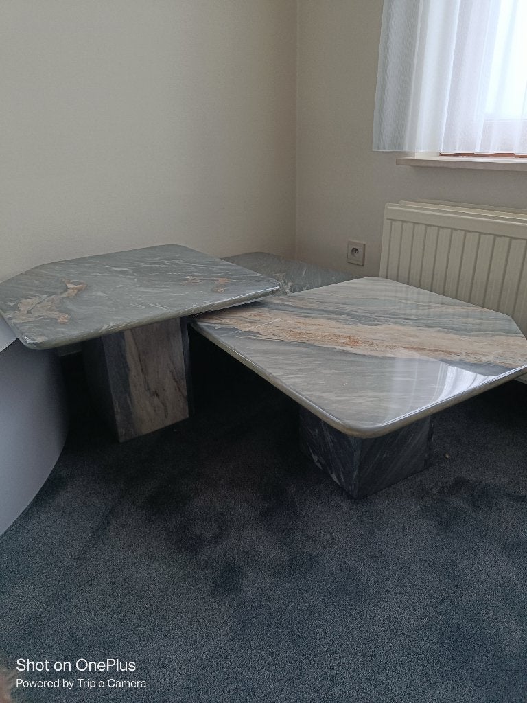 Set van 3 vintage marmeren bijzettafels, Ophalen, Gebruikt, 50 tot 100 cm, 50 tot 100 cm