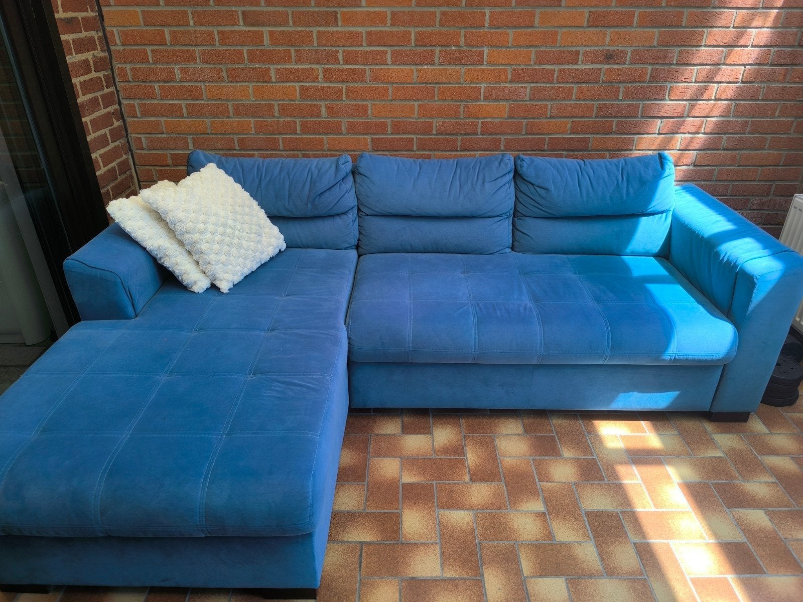 Canapé d'angle bleu avec coffre de rangement et fonction cou, Maison & Meubles, Canapés | Coins salons complets, Enlèvement