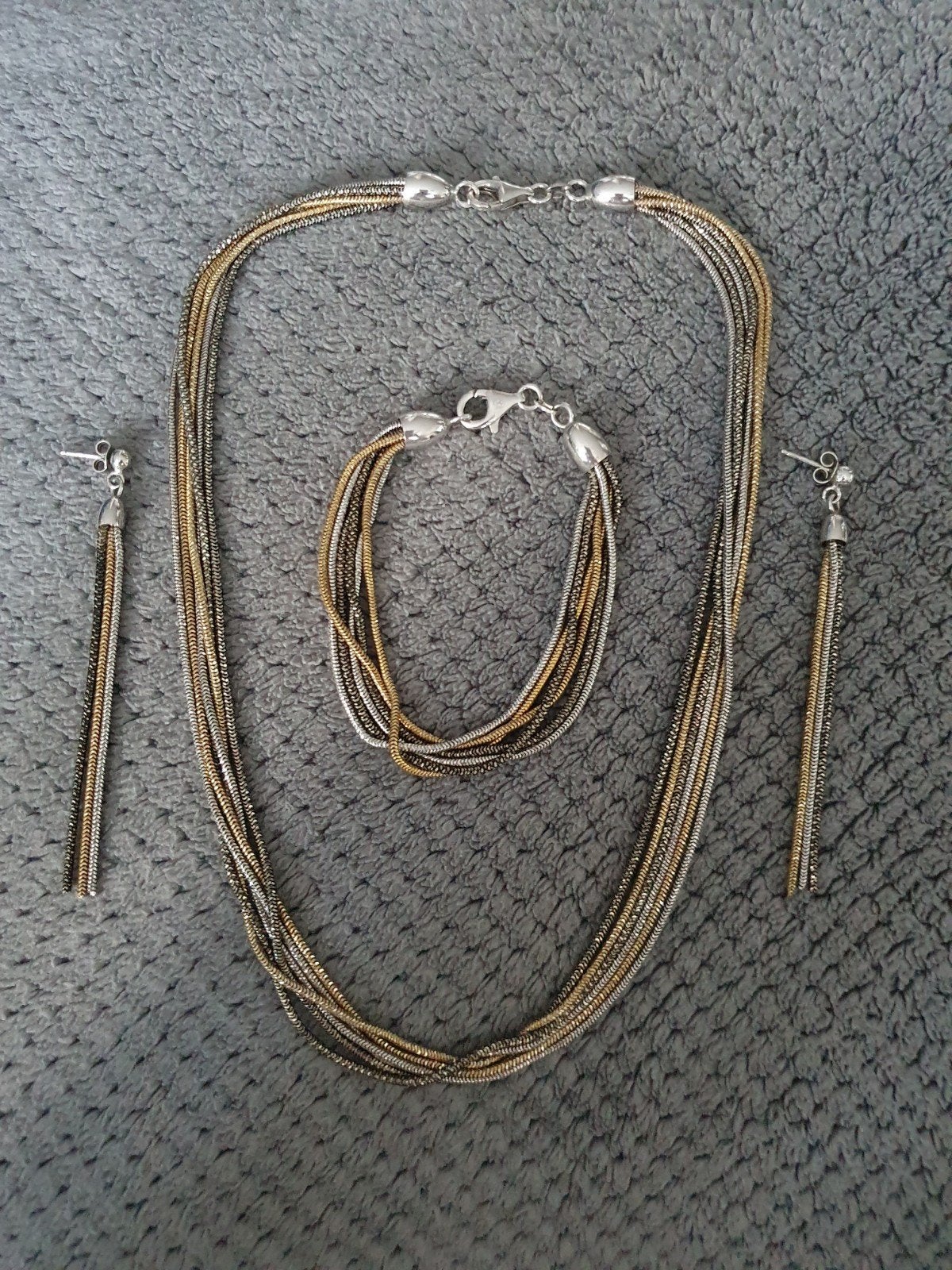 zilveren halsketting met bijpassende oorbellen en armband, Ophalen of Verzenden, Zo goed als nieuw, Zilver