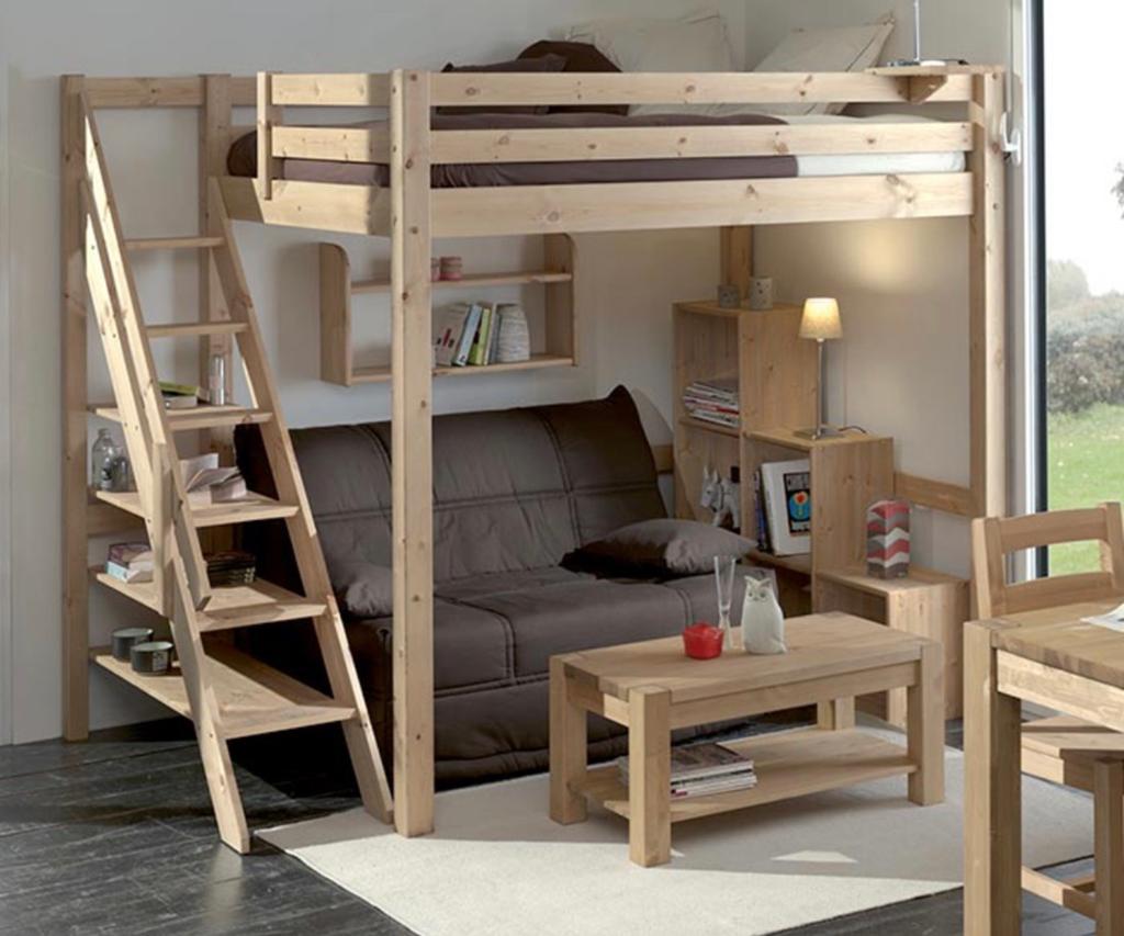LIT MEZZANINE EN PIN MASSIF, Ophalen, Gebruikt, 200 cm, Hoogslaper