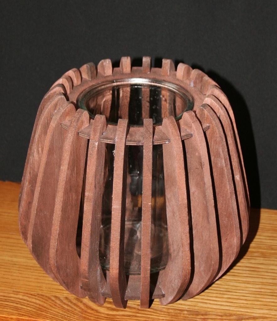 houten windlicht in lamelletjes vorm, Ophalen of Verzenden, Hout