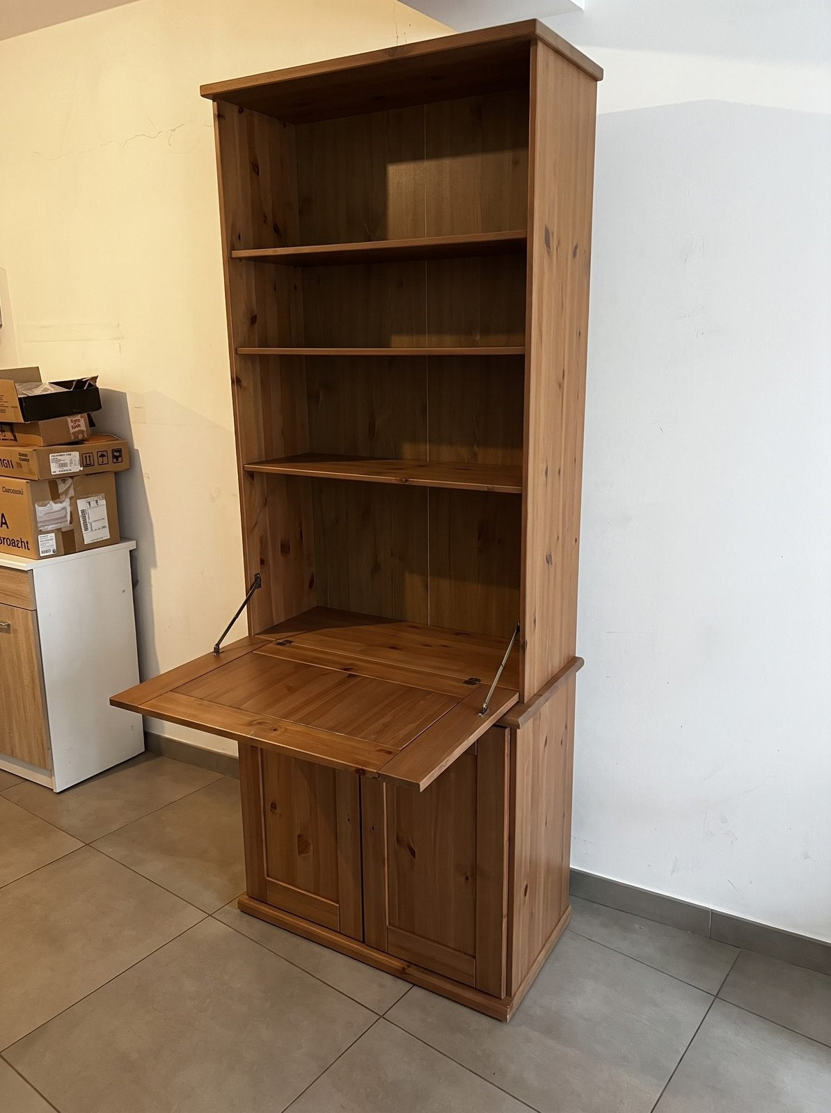 Secrétaire/bibliothèque en bois massif avec bureau IKEA, Maison & Meubles, Enlèvement, Comme neuf, Avec porte(s)