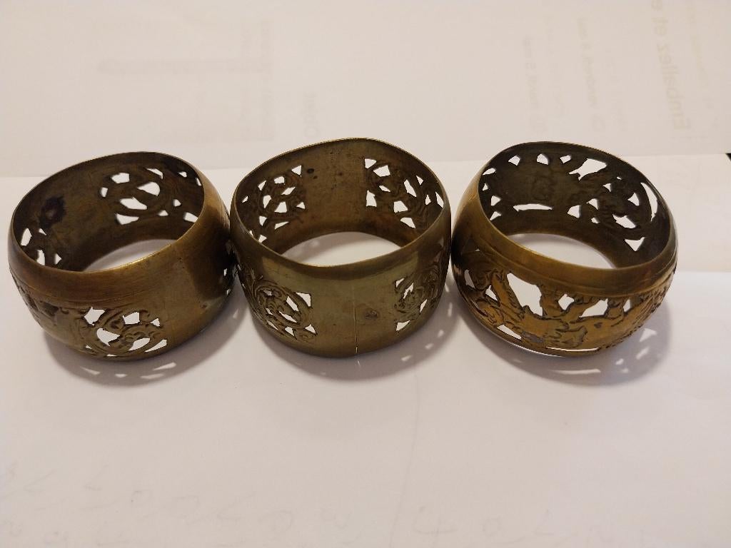 VINTAGE 6 SERVETRINGEN IN GEPATINEERD VERGULD KOPER UIT 1970, Ophalen of Verzenden, Koper, Armband, Verguld