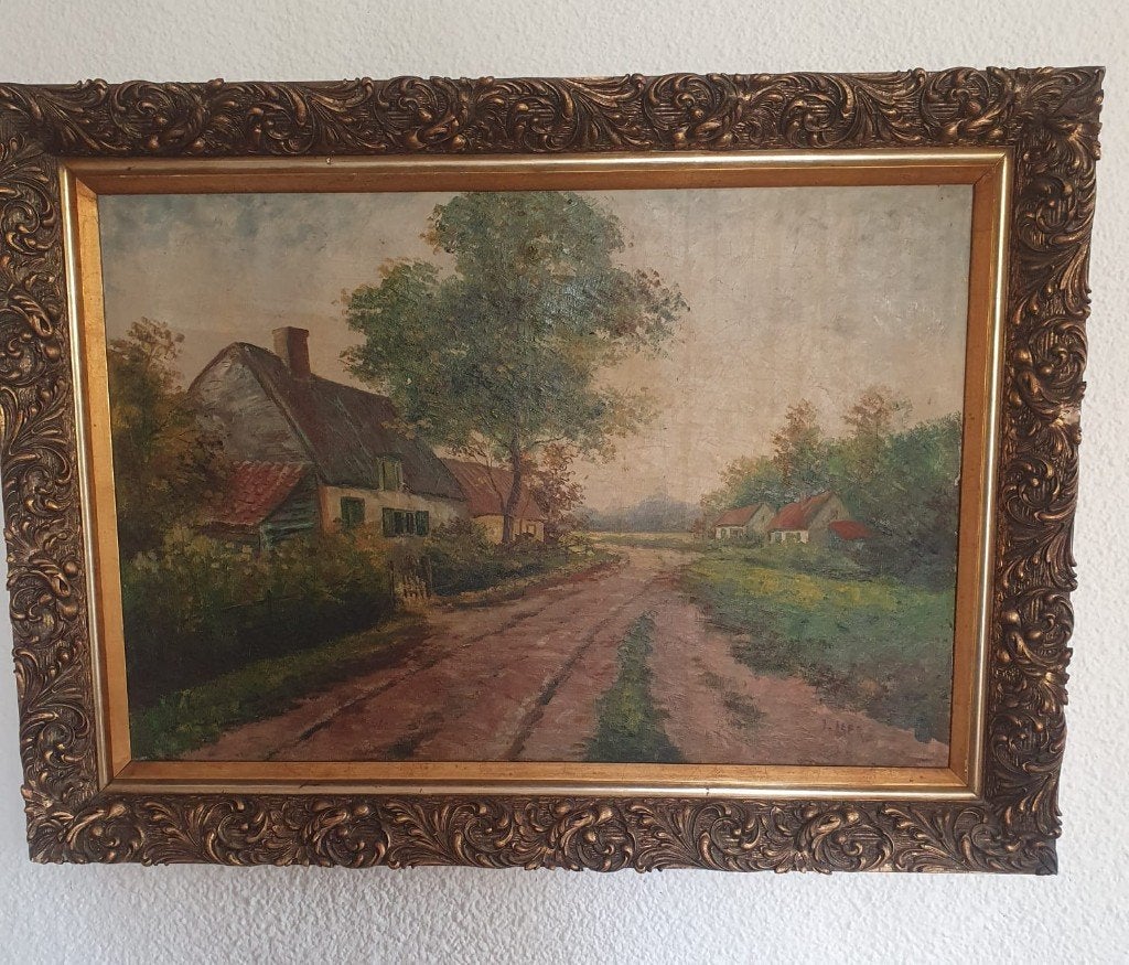 Lot de 5 Tableaux Anciens Peintures à l'Huile, Enlèvement ou Envoi, Peinture à l'huile, Paysage, Signé