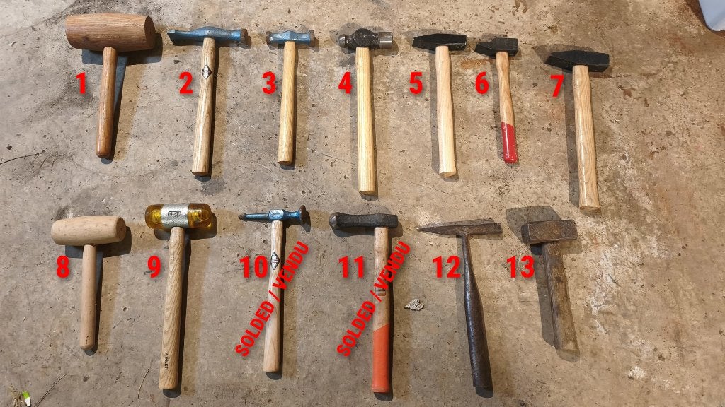 Lot de 13 marteaux et maillets de carrossier, pièce ou lot, Enlèvement, Comme neuf, Marteau, Autres marques