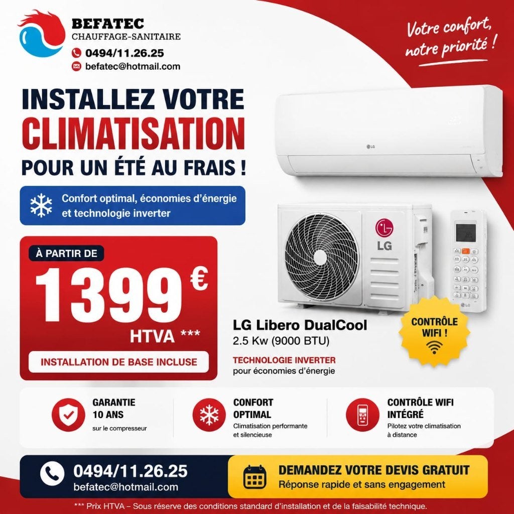 Climatisation réversible LG avec placement ‼️, Elektronische apparatuur, Airco's, Nieuw, Wandairco, Minder dan 60 m³, Koelen en Ontvochtigen
