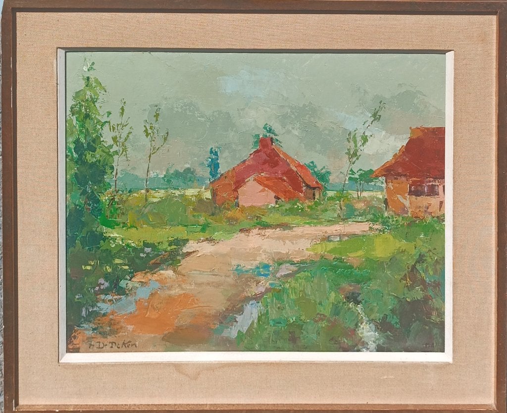 Albert De Deken (1915-2003): Hoevezicht (O/D, 77 x 67 cm), Antiquités & Art, Enlèvement ou Envoi, Signé, Peinture à l'huile