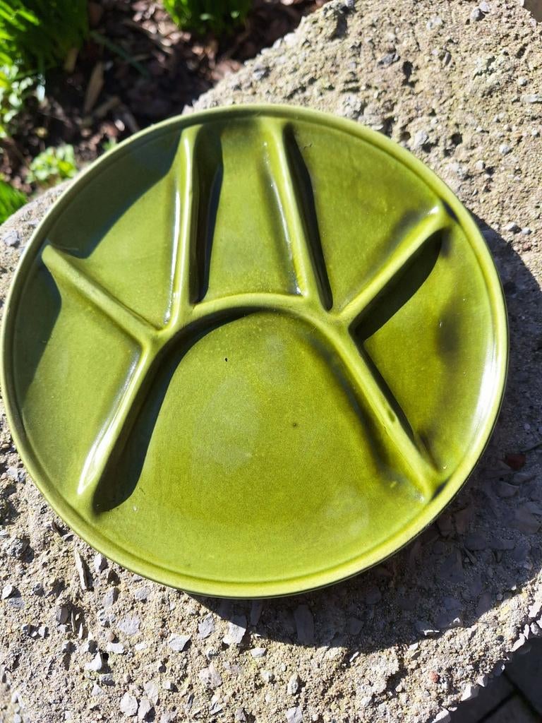 6 groene fondueborden, Enlèvement, Comme neuf, Autres styles, Assiettes(s)