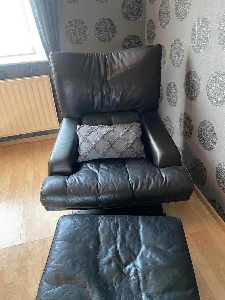 Relax zetel met poef van ROLF BENZ 6500, Huis en Inrichting, Ophalen, Zo goed als nieuw, Leer, Vintage set