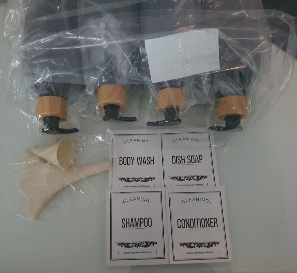 Luxe Zeepdispenser Set (4-delig) met Bamboe Pomp en Labels, Enlèvement ou Envoi, Neuf, Accessoire de douche