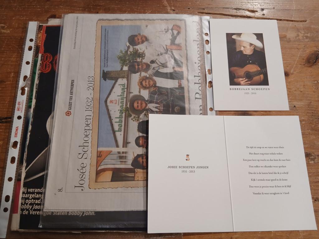 Rouwkaartje Bobbejaan en Josee Schoepen + 2 mapjes artikels, Verzamelen, Ophalen of Verzenden