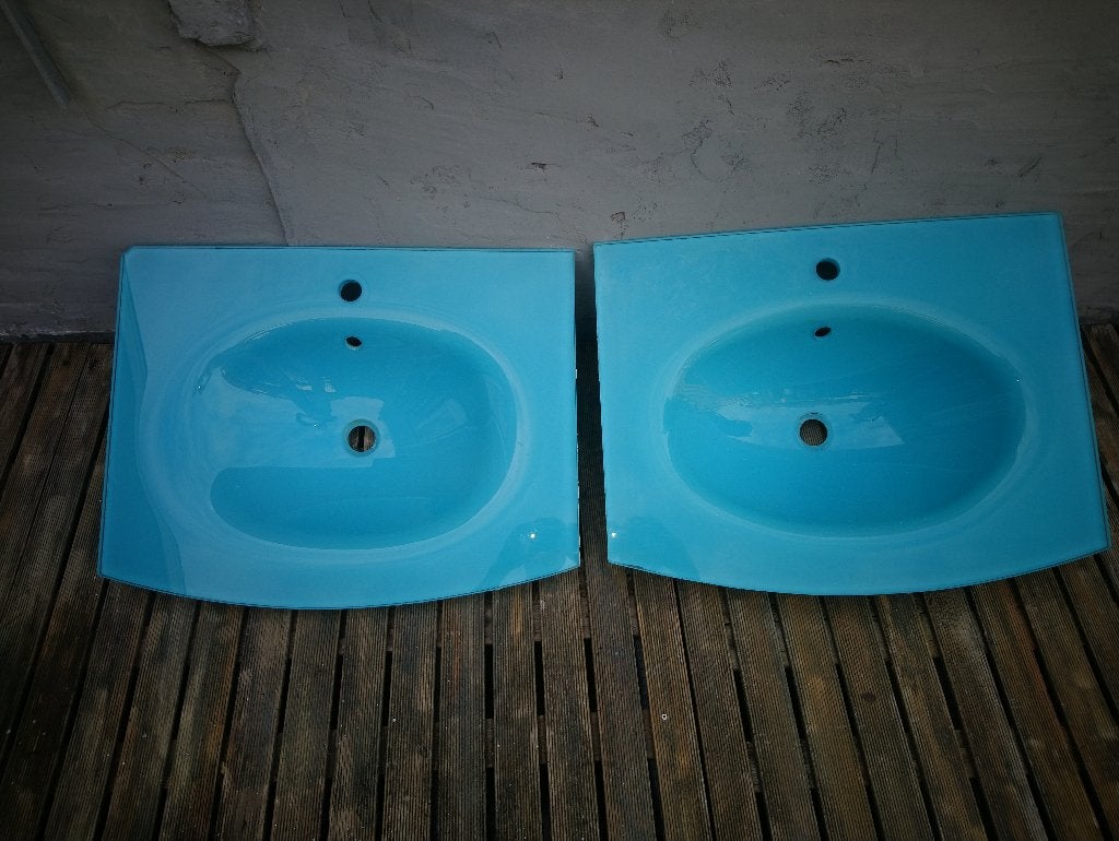 Spoelbakken uit glas (turquoise) blauw, Doe-het-zelf en Bouw, Sanitair, Ophalen, Gebruikt, Glas, Wastafel
