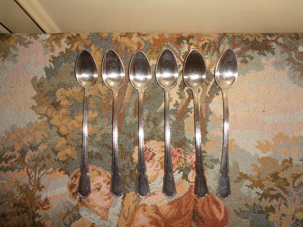 Set van 6 zilveren gestempelde lepels met lange steel, Antiek en Kunst, Ophalen, Zilver
