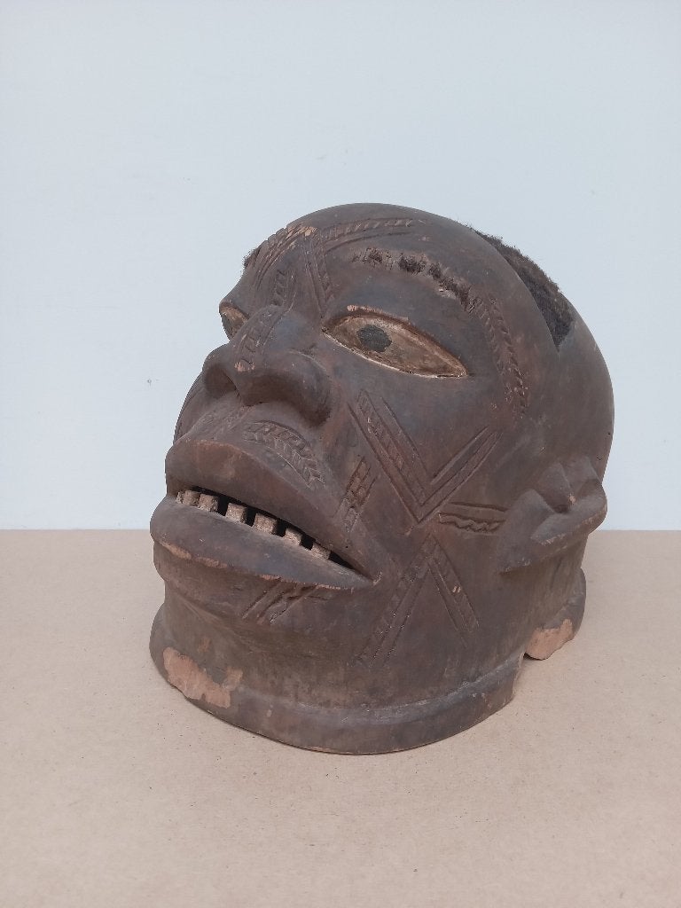 Masque africain, Fait main, Afrique, Brun, 23 cm