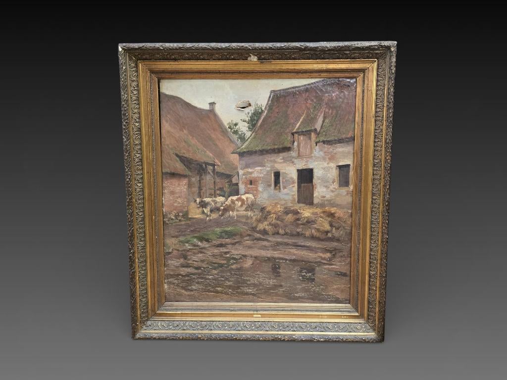 Louis Van Den Eynde, cour de ferme à Dilbeeck peinture huile, Enlèvement ou Envoi