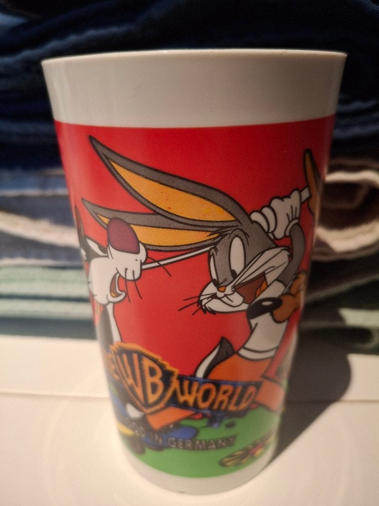 Vintage cup beker WB Warner Bros Movie World Looney Tunes, Ophalen of Verzenden, Zo goed als nieuw, Gebruiksvoorwerp