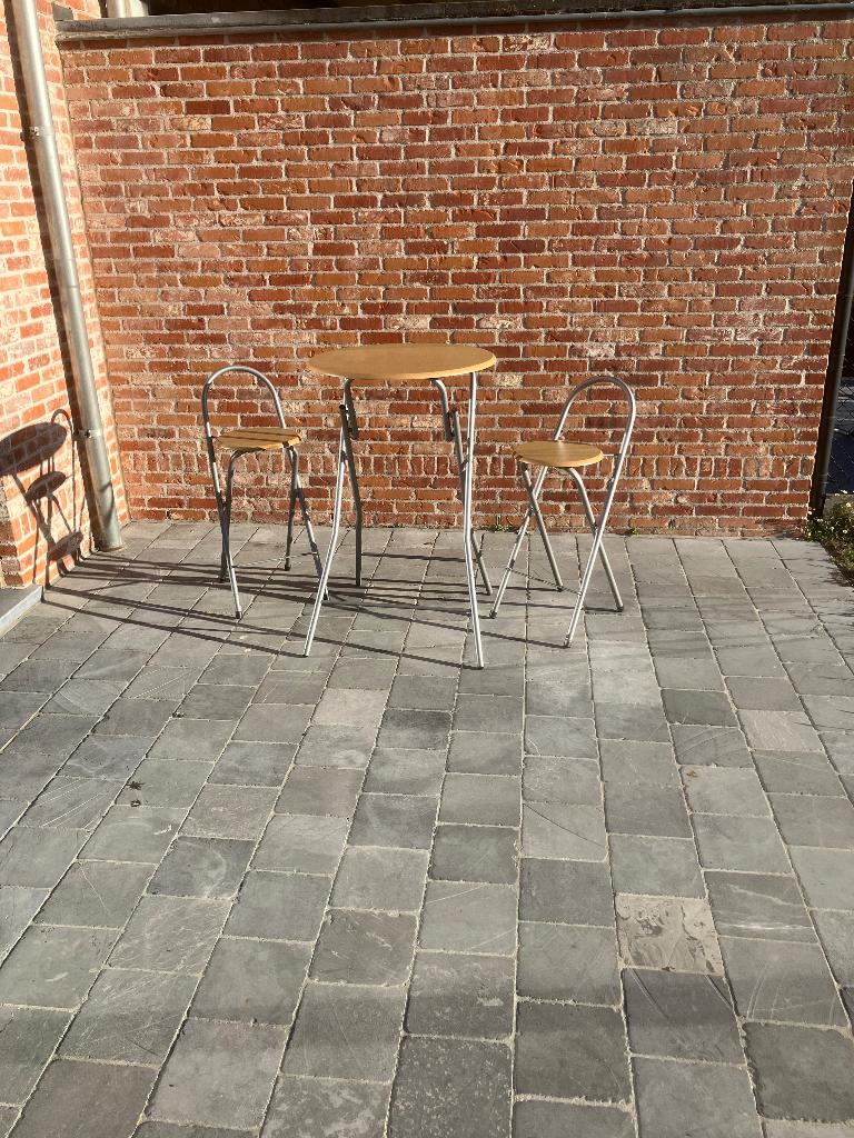 Hoge tafel met 2 barkrukken, Huis en Inrichting, 2 krukken, Ophalen, Gebruikt, Hout