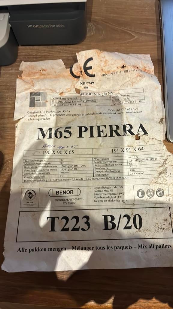 Recherchée : Pierra M65 de Floren en brique de parement, Bricolage & Construction, Enlèvement