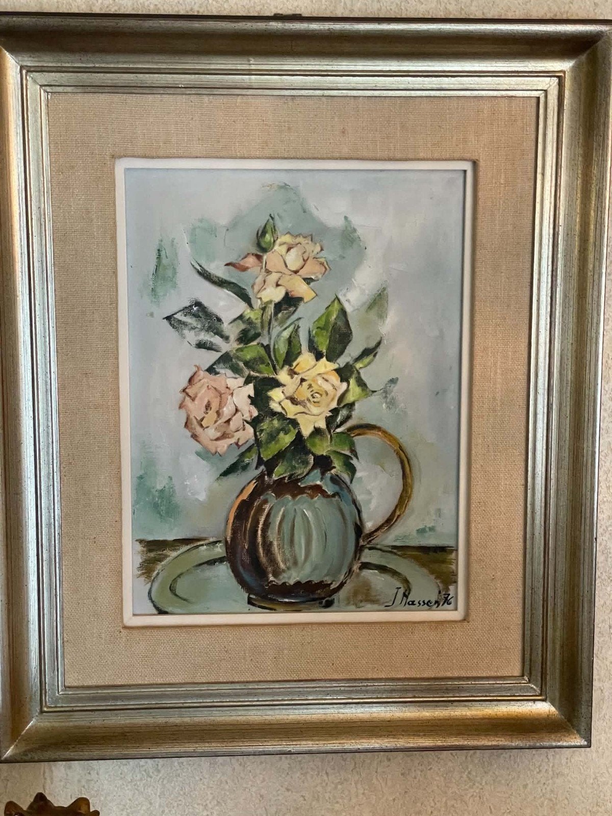 Gesigneerde, gedateerde handgeschilferde schilderij bloemen, Ophalen, Klassiek, Gesigneerd, Bloemen