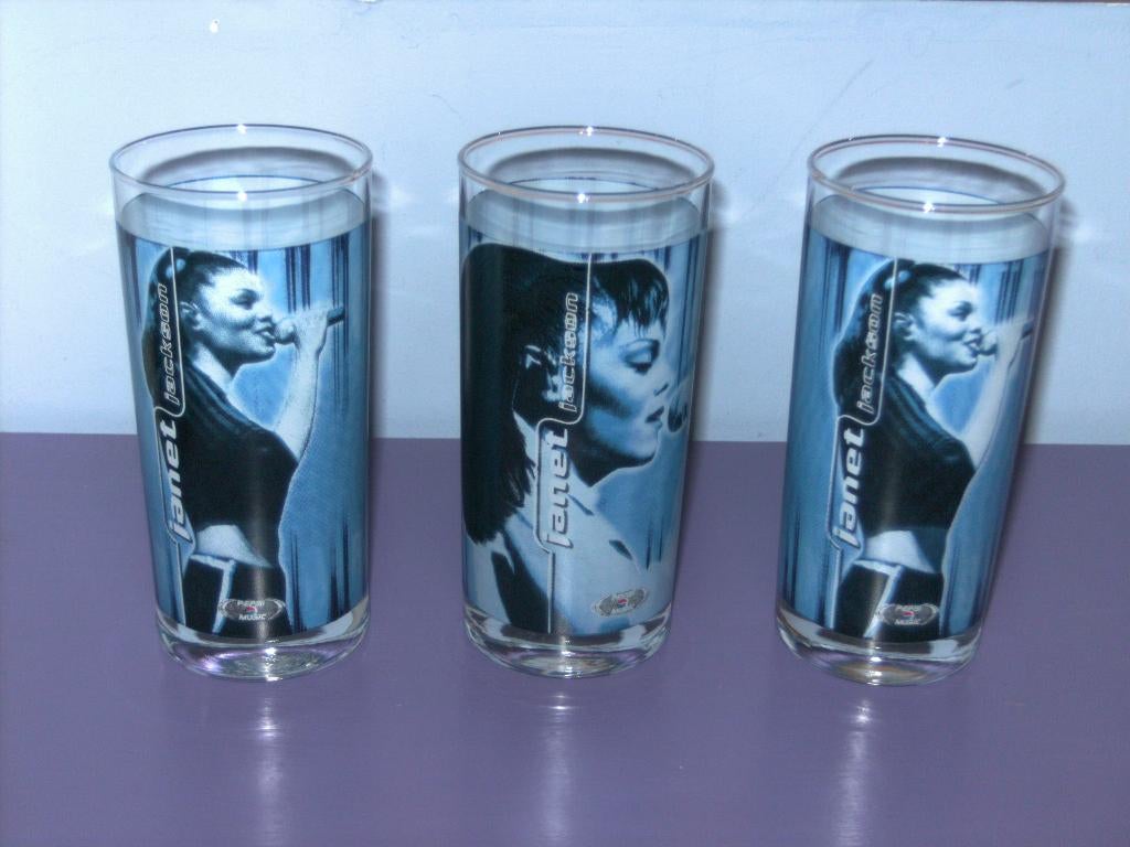 3 Glazen: janet jackson. (pepsi), Enlèvement ou Envoi, Utilisé, Verre à soda