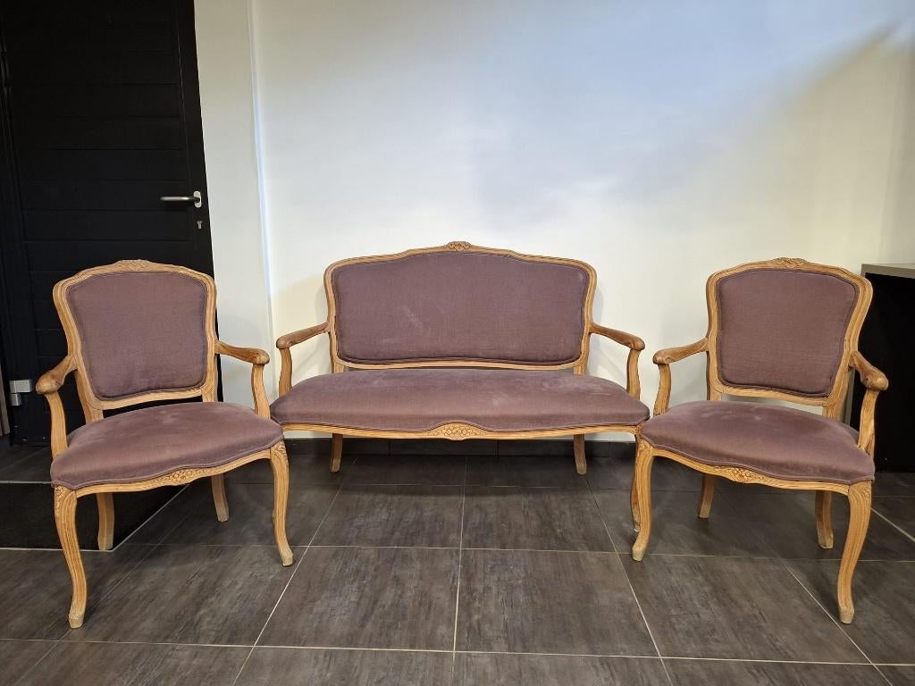 Stijlvolle tweezits bank met 2 stoelen uit grootmoeders tijd, Maison & Meubles, Canapés | Salons, Enlèvement, Utilisé, Quatre personnes ou plus